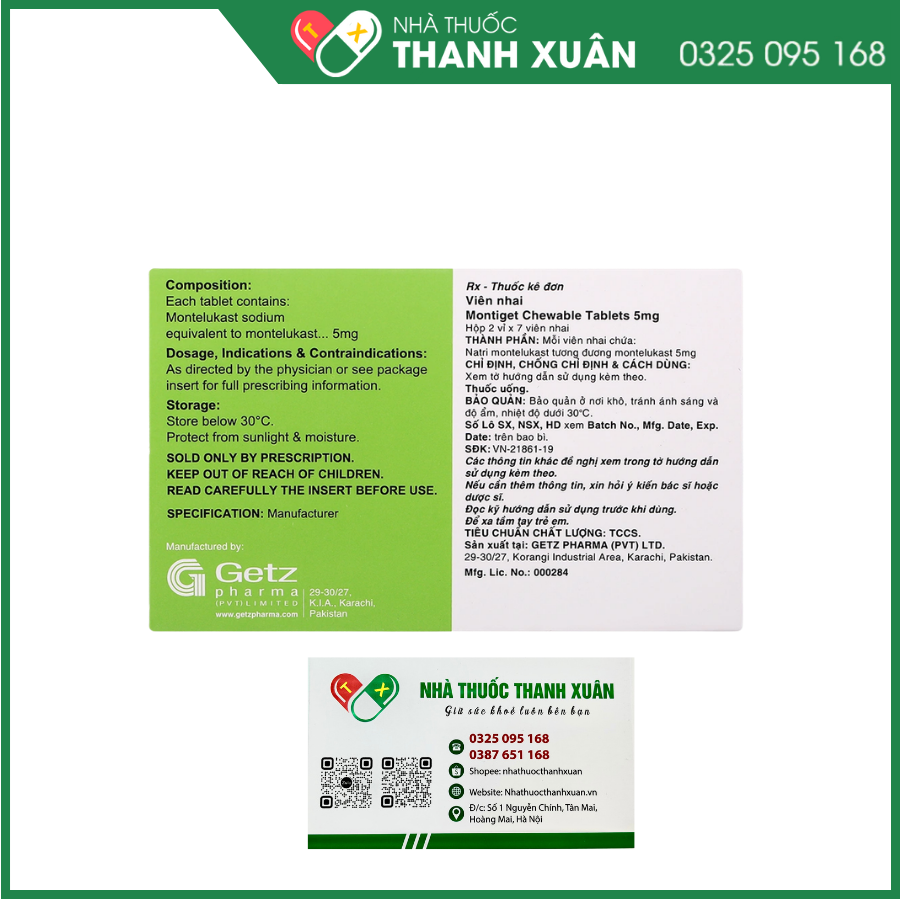 Montiget 5mg phòng và điều trị hen suyễn mạn tính, viêm mũi theo mùa